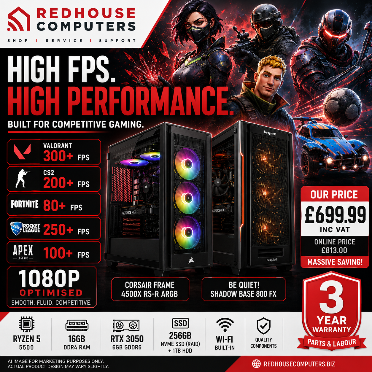 Ryzen 5 Gaming PC | RTX 3050 6GB | 16GB RAM | 1TB Storage