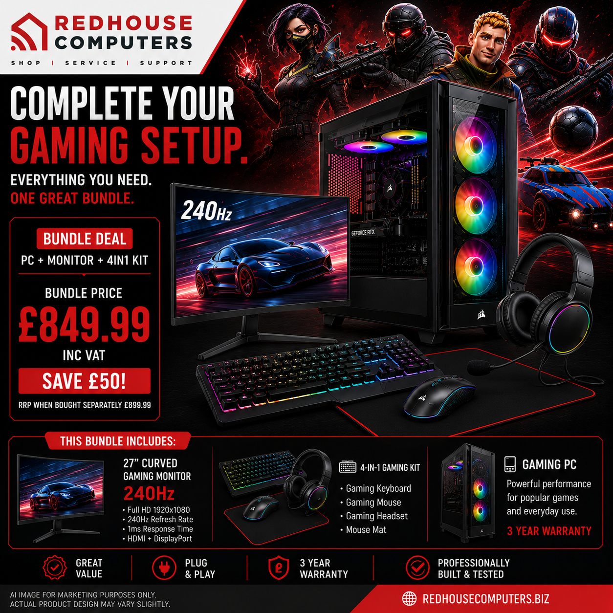 Ryzen 5 Gaming PC | RTX 3050 6GB | 16GB RAM | 1TB Storage
