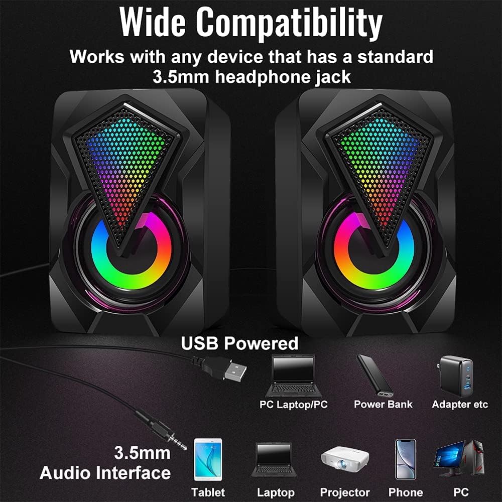 RGB PC Speakers USB 2.0 Powered 3.5mm Aux