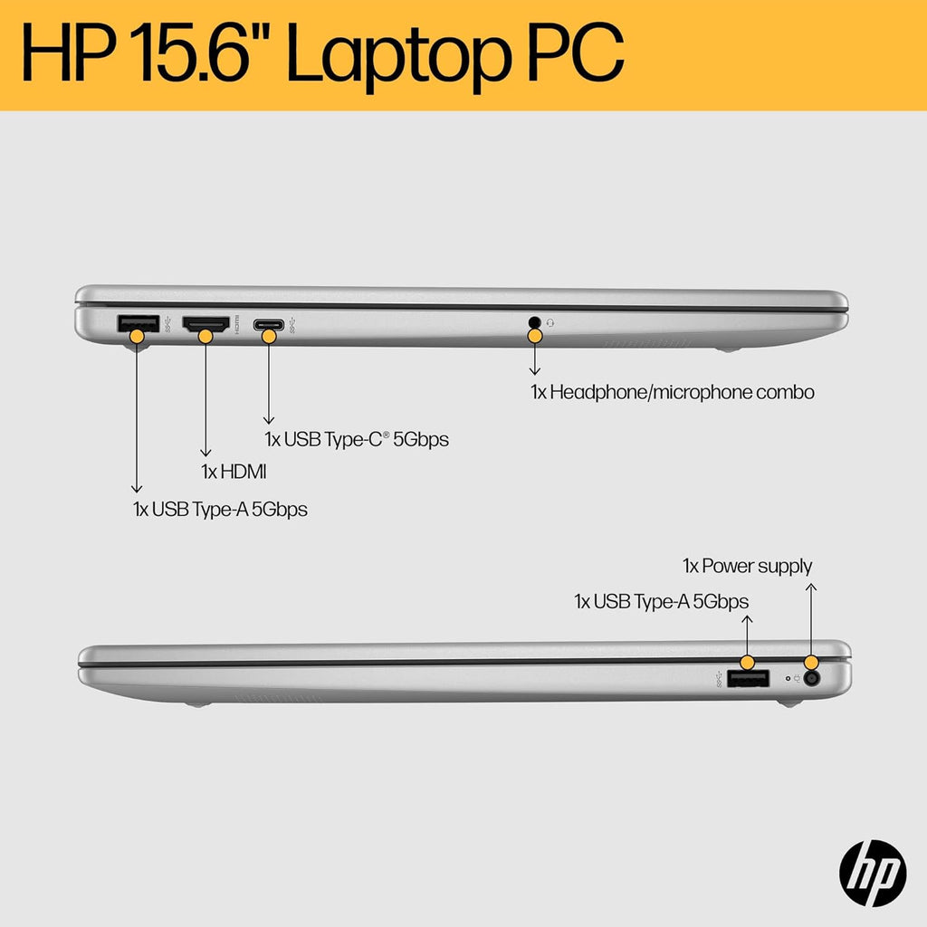 HP 15.6” Laptop | AMD Ryzen 5 7520U Processor | 16 GB RAM | 1 TB SSD | AMD Radeon Graphics | FHD Display | Up to 11.5 hrs battery | Dual Speakers | Windows 11 | Silver
