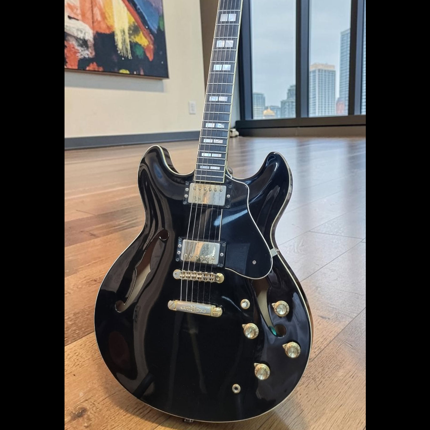 1987 Yamaha SA2100 Semi-Hollow Body Guitar – Polished Ebony with Original Hard Case