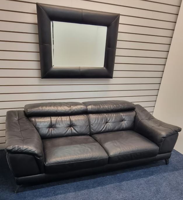 Leather Sofa With Matching Mirror - In Black