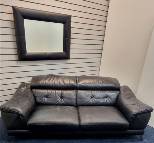 Leather Sofa With Matching Mirror - In Black