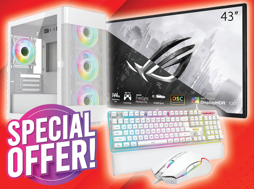RedHouse White Gaming PC Package - Intel Core i5 11th Gen - RTX 2060 GPU - Asus ROG 43" Monitor - Gaming Keyboard & Mouse In White