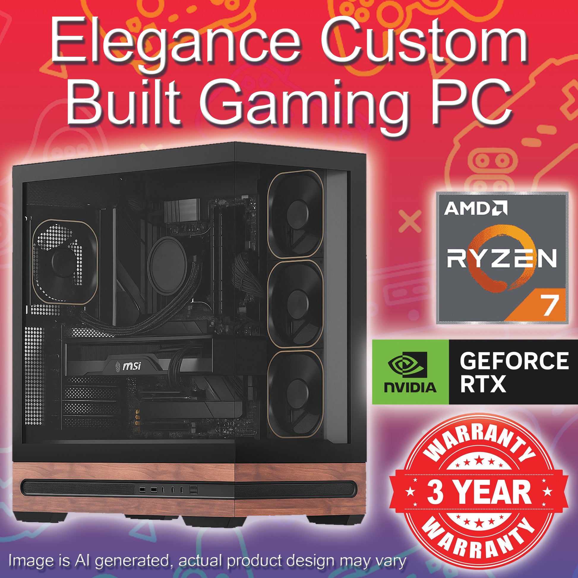Elegance Wooden Effect Gaming PC - Ryzen 7 7800X3D - RTX 5060Ti OC 16GB