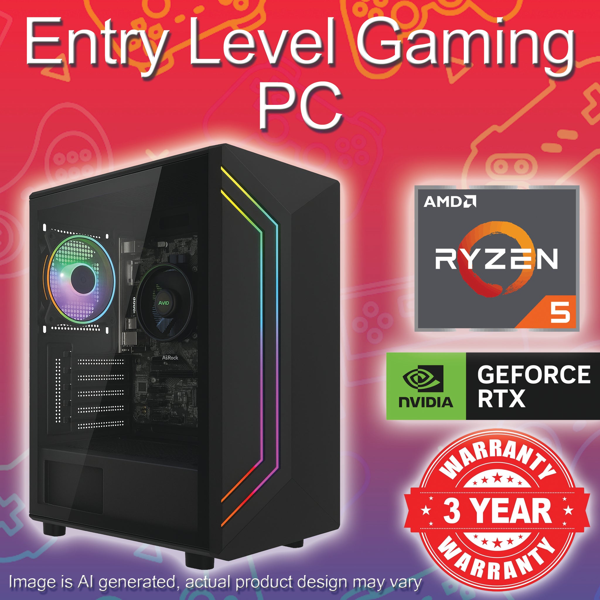 Apollo Entry Level Gaming PC - RTX 3050 6GB, Ryzen 5, 16GB RAM