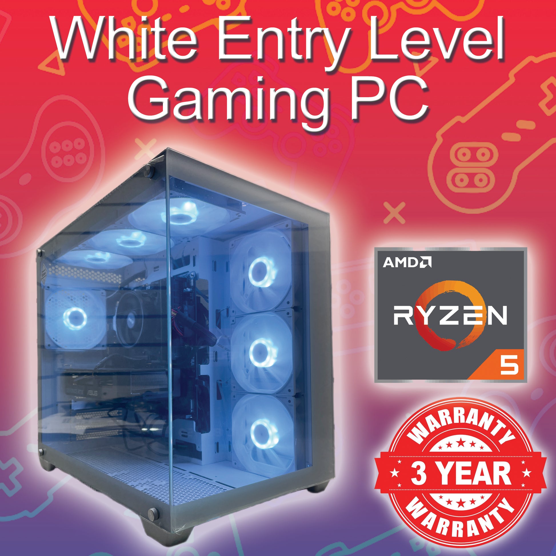 White Gaming PC - AMD Ryzen 5 - NVIDIA GPU - Entry Level Gaming