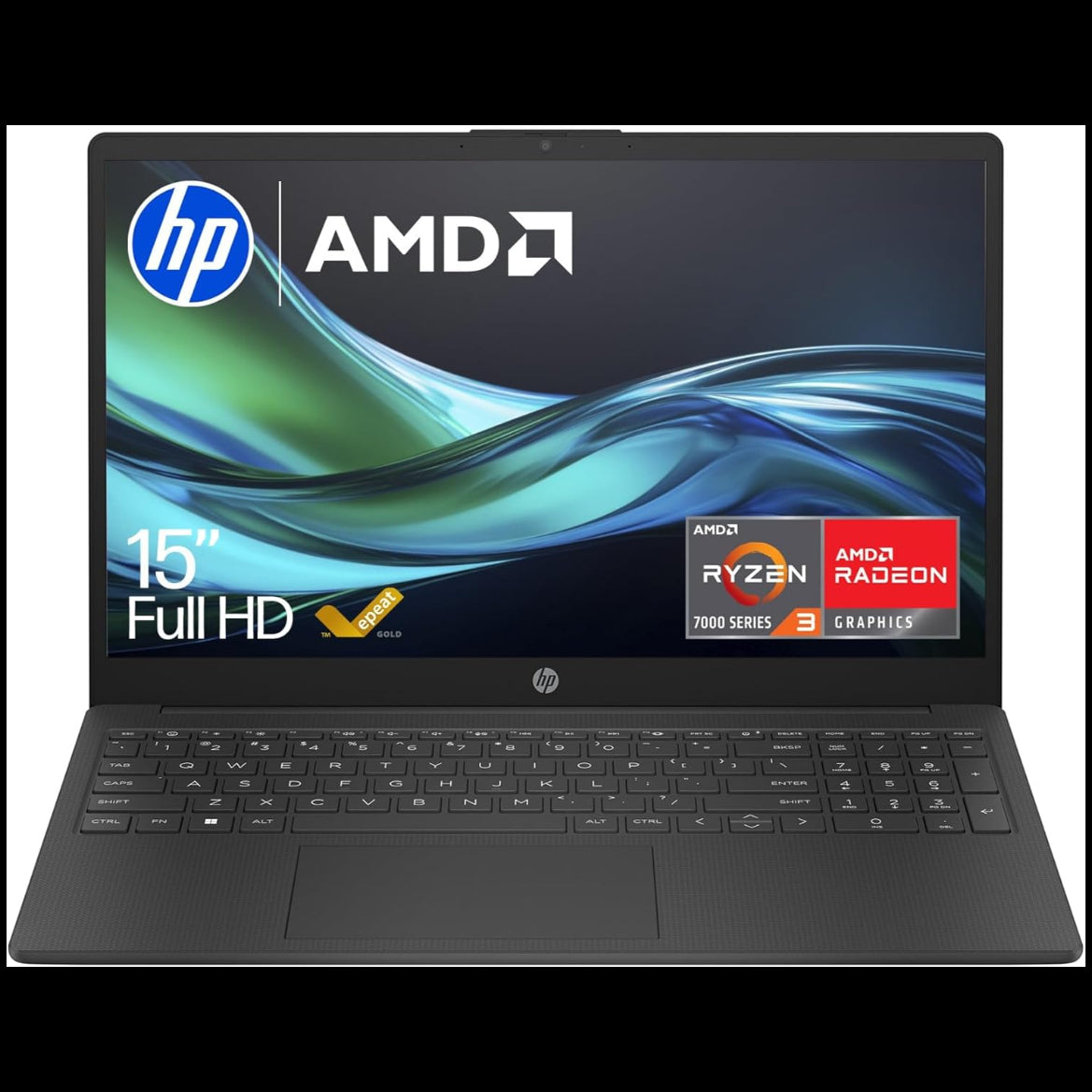 HP Laptop, 15.6Inch Full HD Screen, AMD Ryzen 3-7320U Processor, 8GB RAM, 256GB SSD, Radeon Graphics, Windows 11 Home