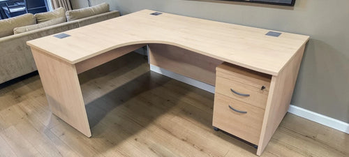 Corner Beech Table Desk With Mobile Pedestal